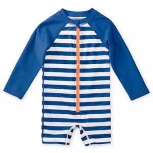 Tea Collection Baby Boy Rash Guard Swimsuit 6-9 Months Striped Long Sleeve Blue